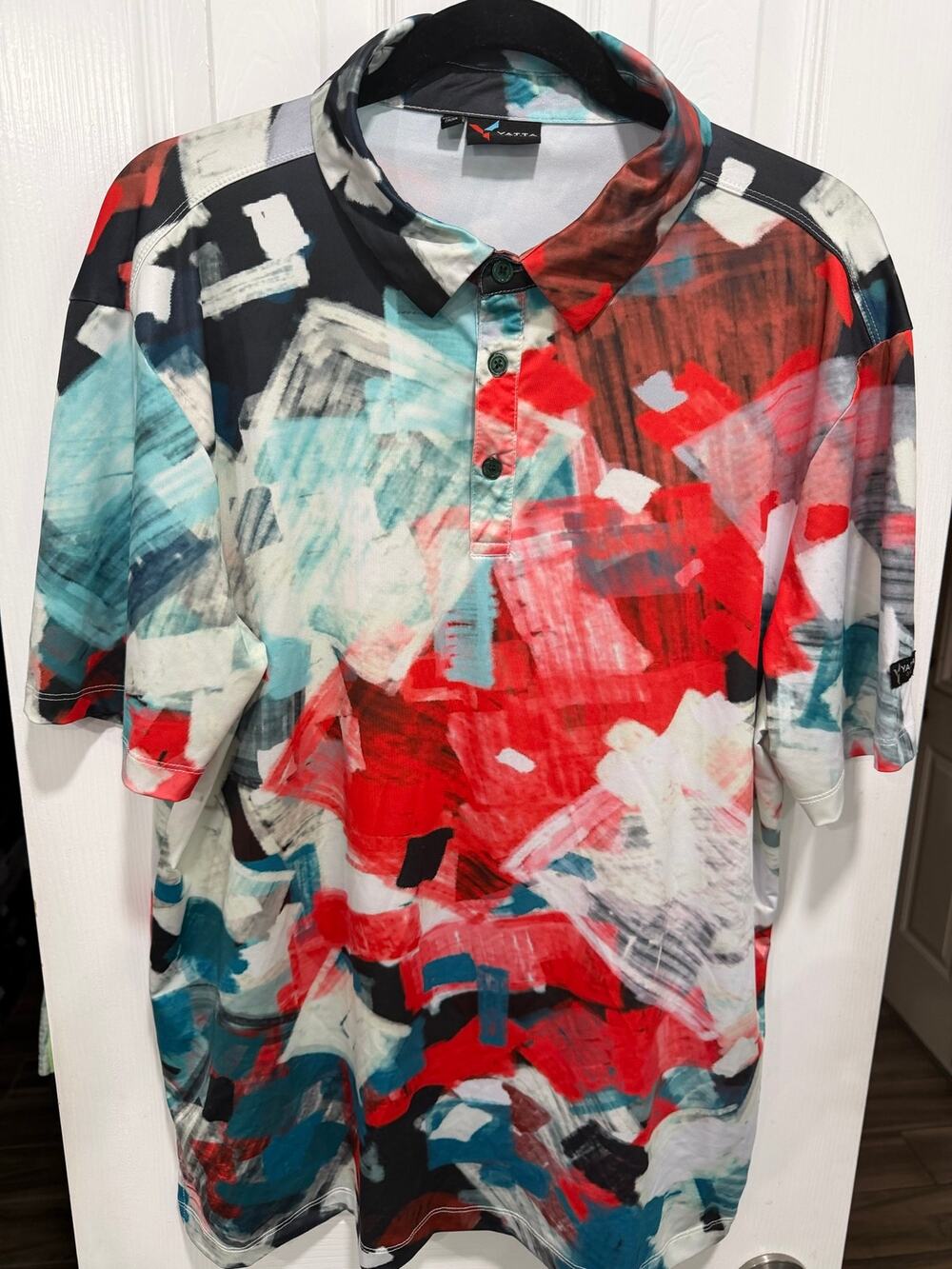 Yatta Golf Men's Size L Vibrant Abstract Paint Graphic Golf Polo Shirt